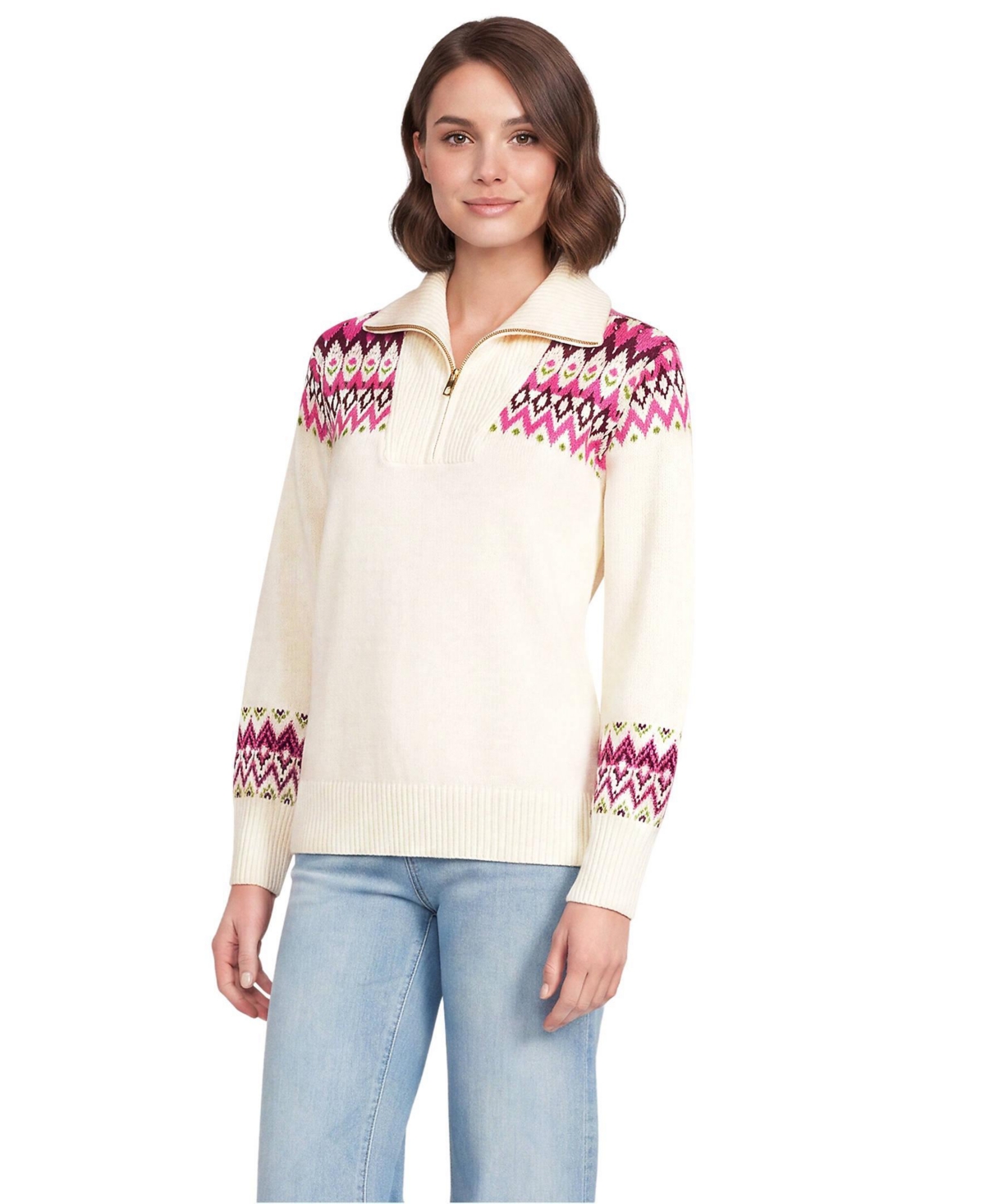 Lands' End Women's Drifter Slim Jacquard Quarter Zip Sweater