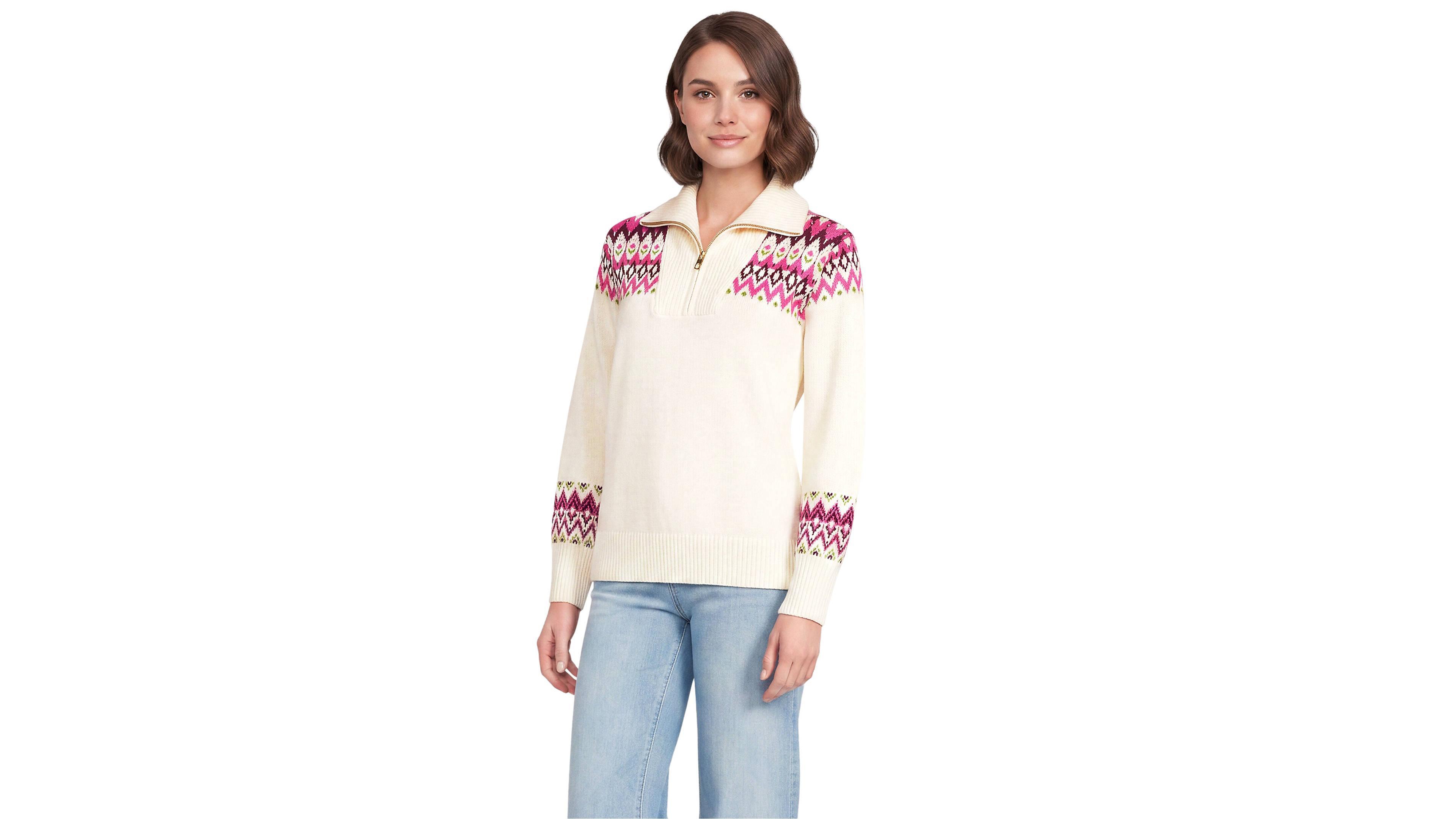 Lands' End Women's Drifter Slim Jacquard Quarter Zip Sweater