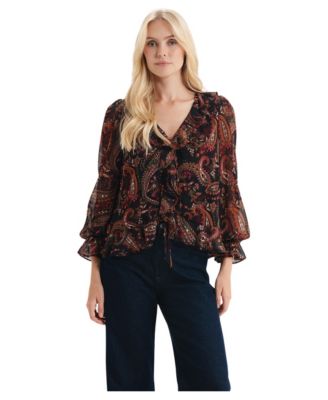 Women's Janelle Printed Chiffon Long-Sleeve Blouse