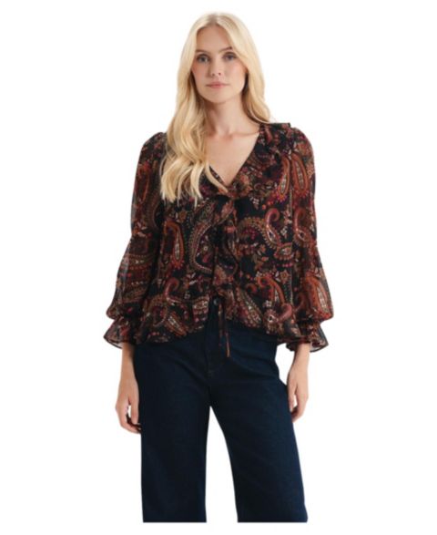 Женская блузка Finery London Janelle Printed Chiffon Long-Sleeve, цвет: Чёрный