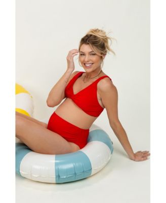 Women's Blue Gray Twist Front V-Neck Bikini Set