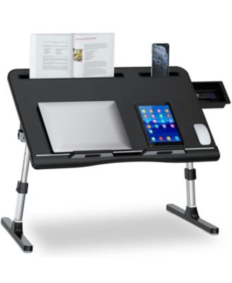 Laptop Bed Desk Leather Adjustable Foldable Tray Sofa Couch Floor Writing Eating Working Drawer Stoppers