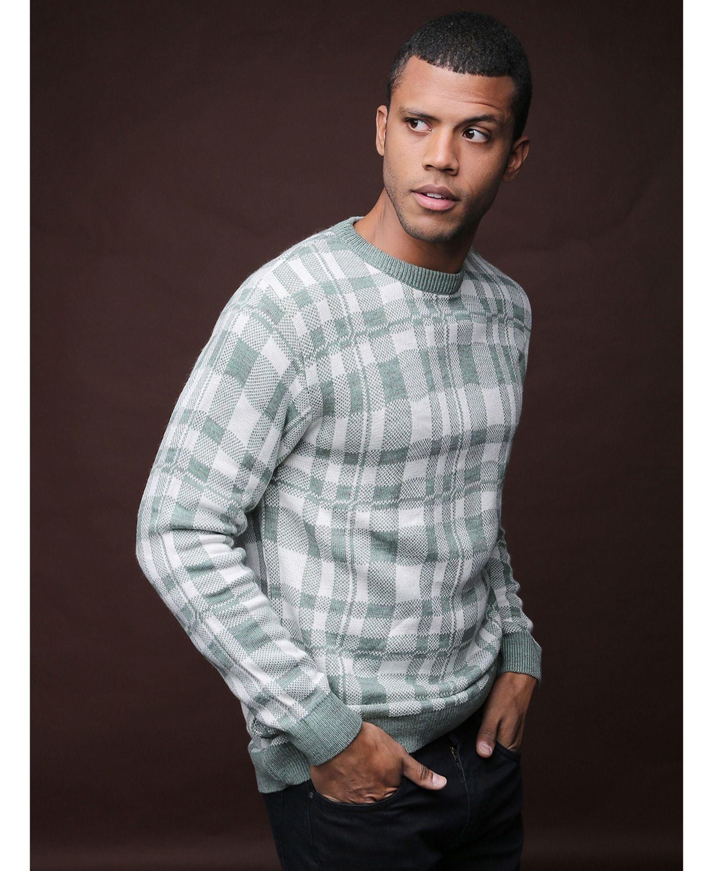 Мужские свитеры Cahoot Campus Sutra Men Stylish Checks Casual Sweaters, цвет: Зелёный клетчатый — фото 3