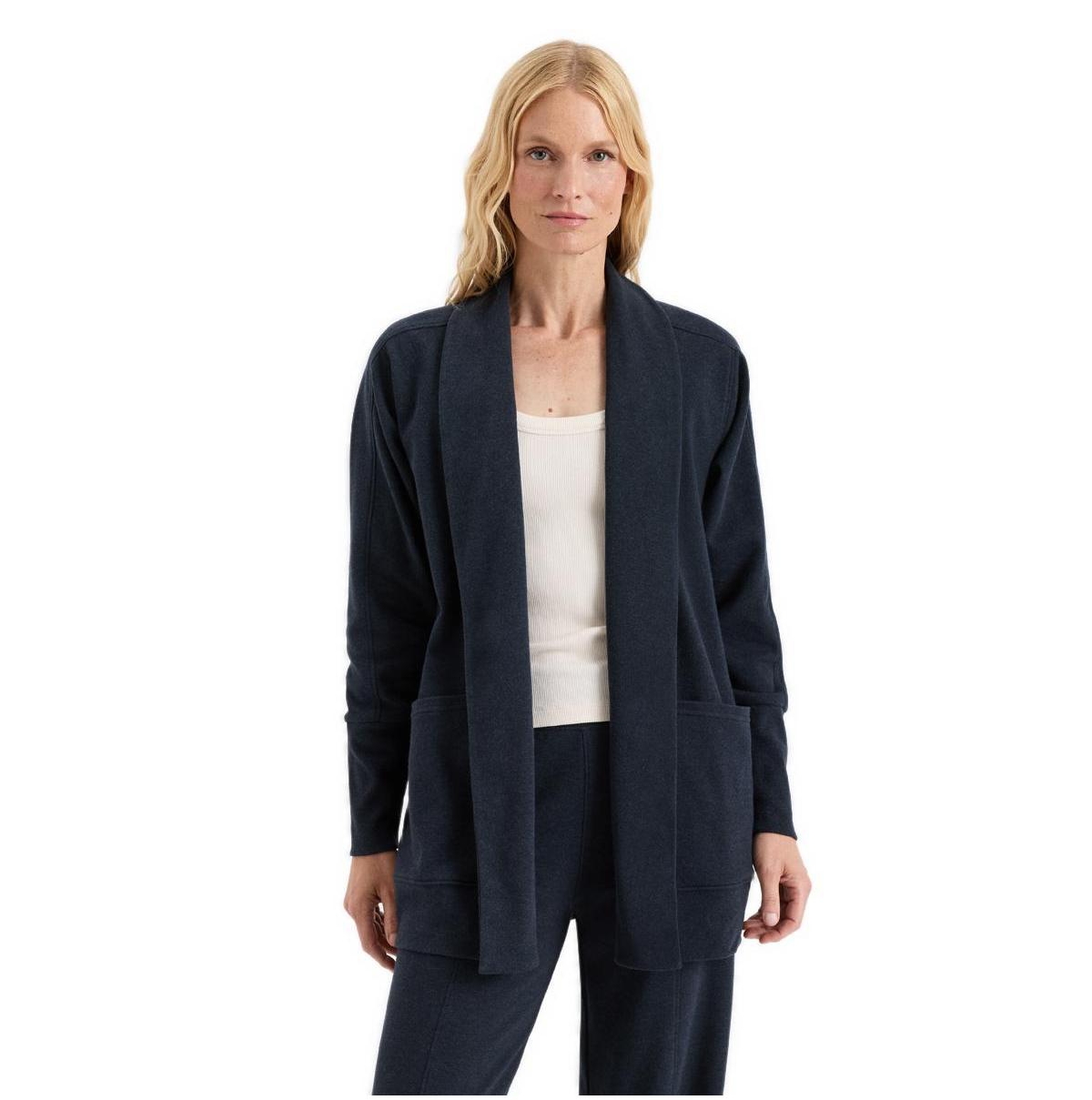 Pact Women's Roam Shawl Collar Long-Sleeve Relaxed Fit Wrap Cardigan - Midnight blue heather