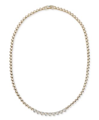 Gold-Tone Cubic Zirconia and Crystal Tennis Heart Collar Necklace, 17"