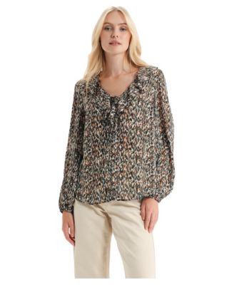Women's Trinity Printed V-Neck Long-Sleeve Chiffon Blouse