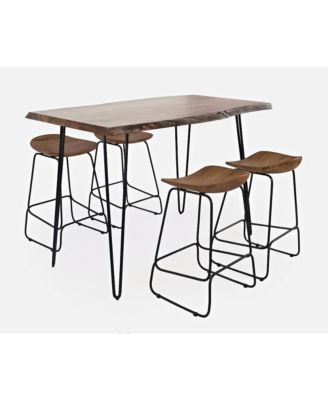 Solid Acacia 52" Five-Piece Counter Height Dining Set with Backless Barstools