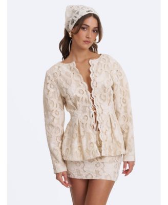 Women's Wenley Puff-Sleeve Lace Cinched-Waist Top