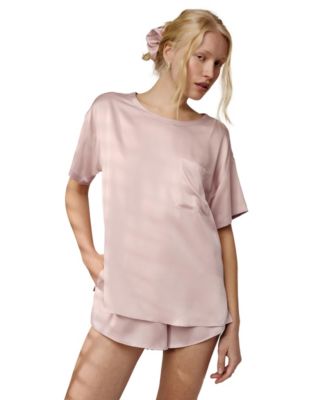 Women's Washable Silk Short-Sleeve Oversized Tee and Shorts, 2-Piece Set
