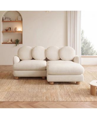 Loveseat Sofa, 2 Seater Comfy Chenille Deep Seat Couch with 4 Throw Pillows, Movable Ottoman Solid Wood Frame for Living Room, Bedroom