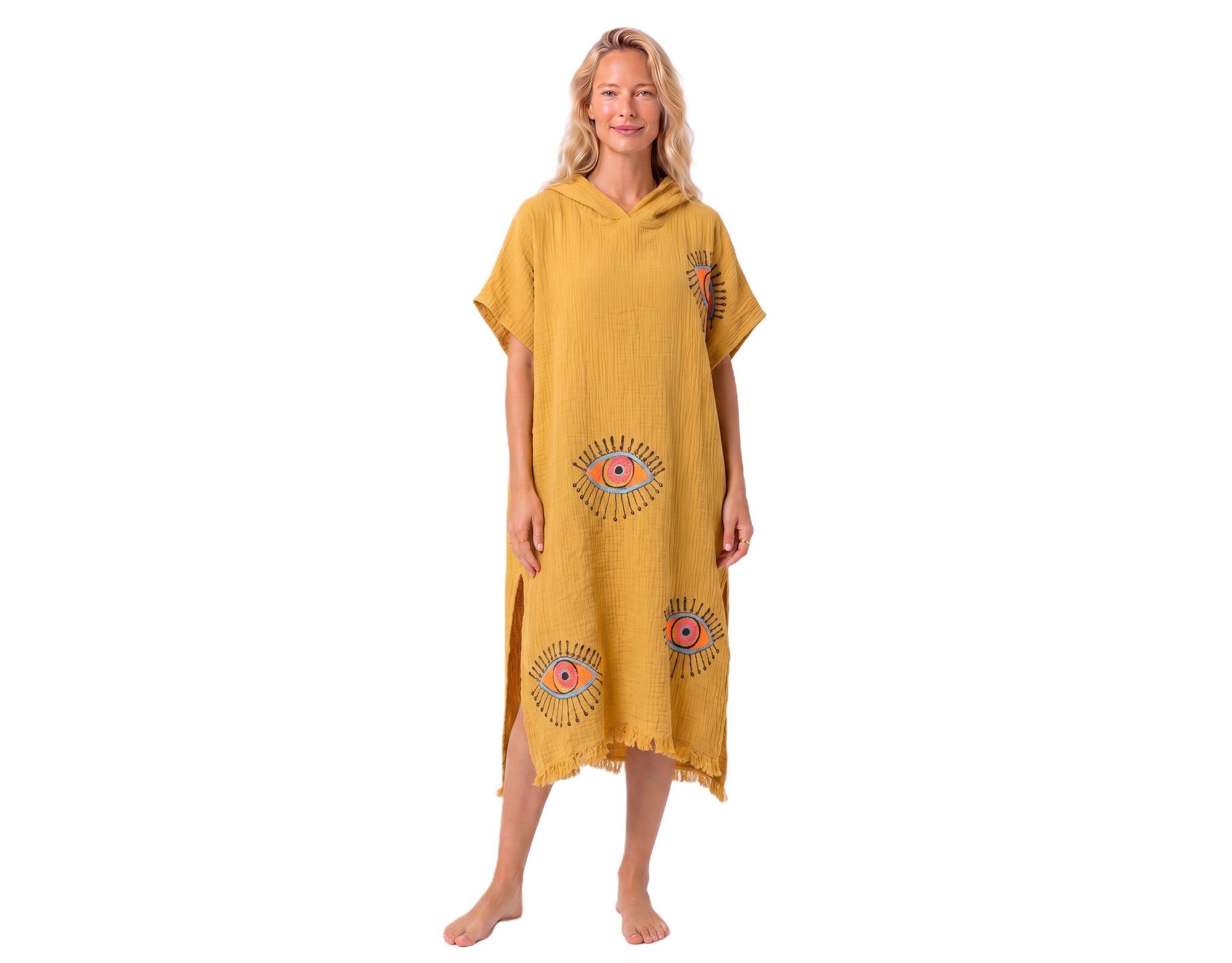 Tutunaki Women's Mira Handmade Muslin Hooded Beach Cover-Up Poncho