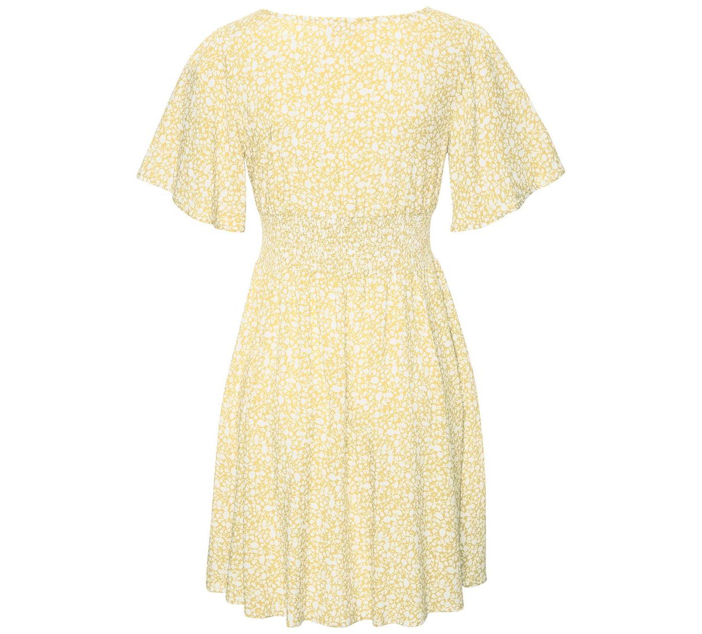 Женское платье Lascana Floral-Print Fit-and-Flare Ruched, цвет: Жёлтый — фото 5