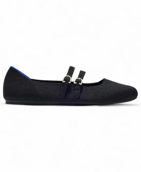 Женские балетки Rothy's Double Buckle Square Toe Adjustable Mary Jane Flats, цвет: Чёрный