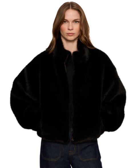Женская куртка Sanctuary Everest Faux Fur Funnel-Neck Zipper Bomber, цвет: Чёрный