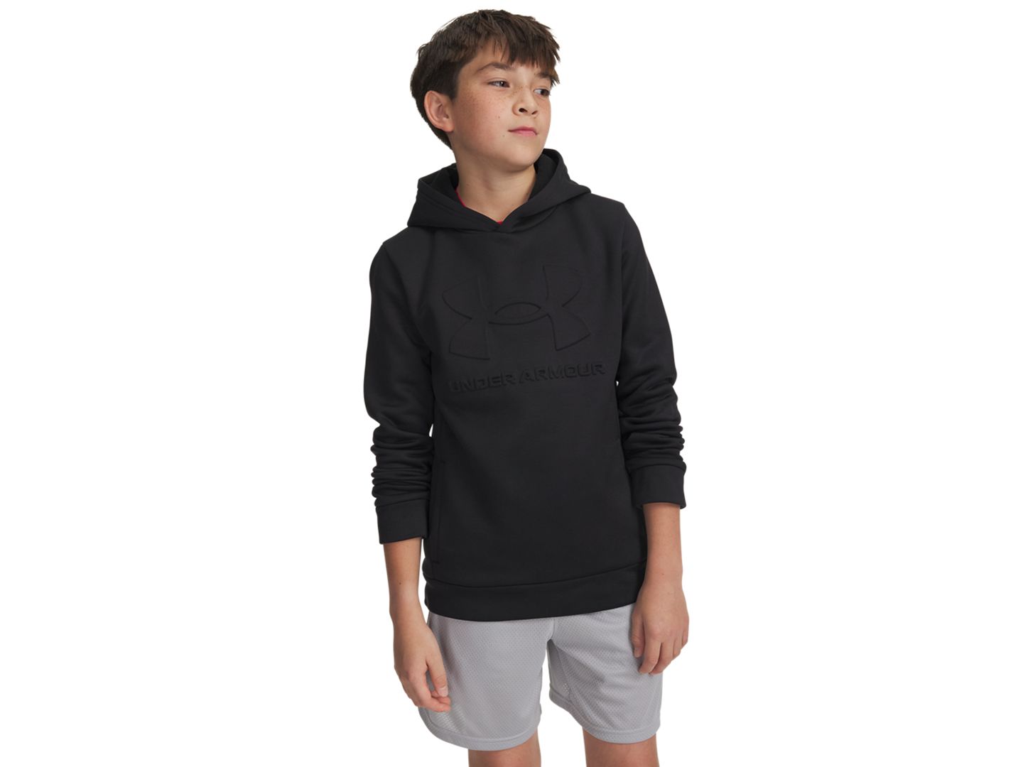 Худи Under Armour Armour Fleece Embossed Long-Sleeve Kangaroo-Pocket для мальчиков, цвет: Чёрный — фото 1