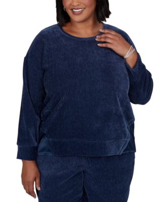 Plus Size Corduroy Crewneck Long Sleeve Pullover