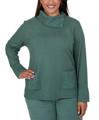 Plus Size Combo Cable Cable-Knit Cowl Neck Long-Sleeve Sweater