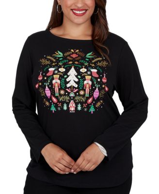 Plus Size Nutcracker Holiday Boat Neck T-Shirt