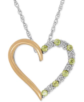 Macy's - Peridot (1/3 ct. t.w.) and Diamond Accent Heart Pendant Necklace in Sterling Silver and 14k Gold