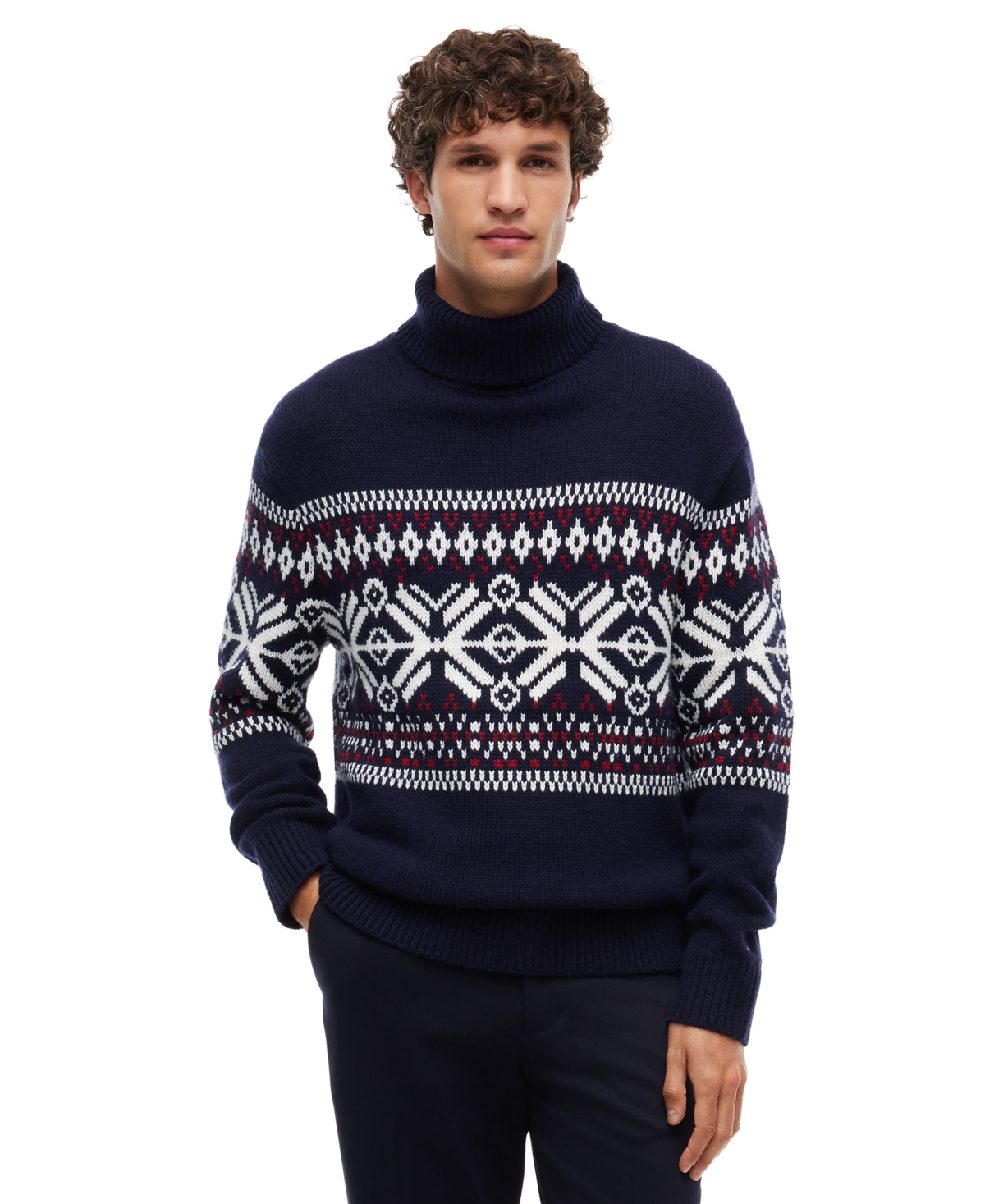 Tommy Hilfiger Men's Fair Isle Wool-Blend Roll Neck Sweater - Navy Blue/ivory/regatta Red