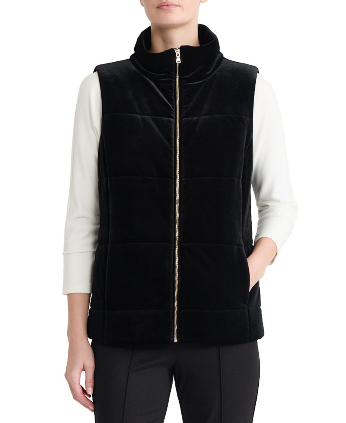 Jones New York Women's Velvet Quilted Zip-Front Vest