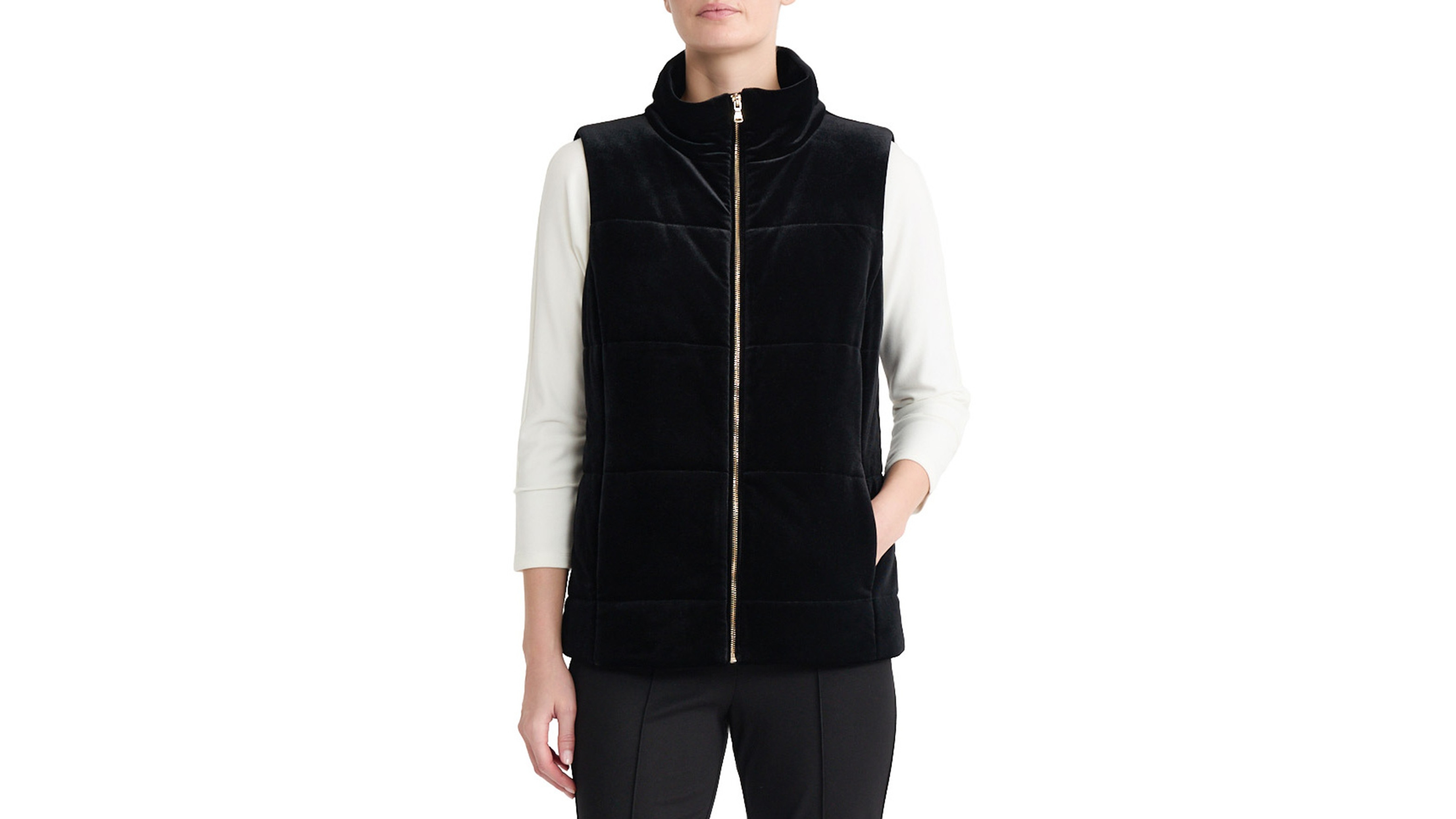 Jones New York Women's Velvet Quilted Zip-Front Vest