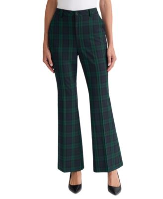 Women's High-Waist Flare Plaid Pants