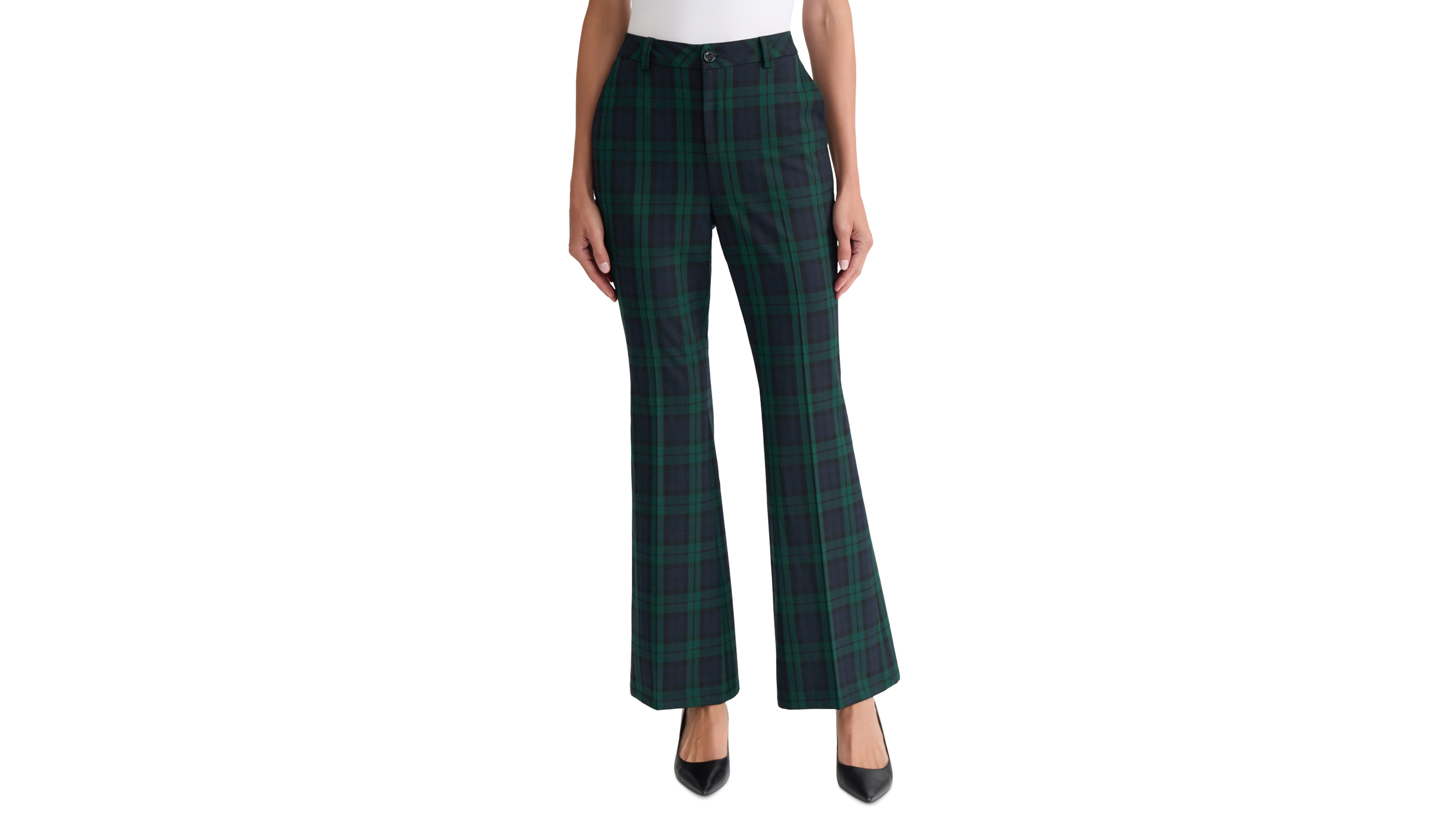 Jones New York Women's High-Waist Flare Plaid Pants