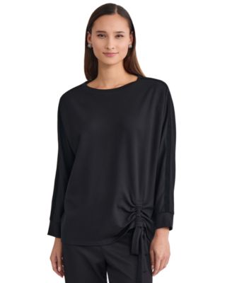 Women's Asymmetrical Ruched Dolman Velvet Tunic