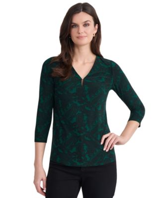 Women's V-Neck 3/4-Sleeve Paisley-Print Blouse