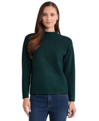 Women's Striped Funnel Mock Neck Long-Sleeve Sweater