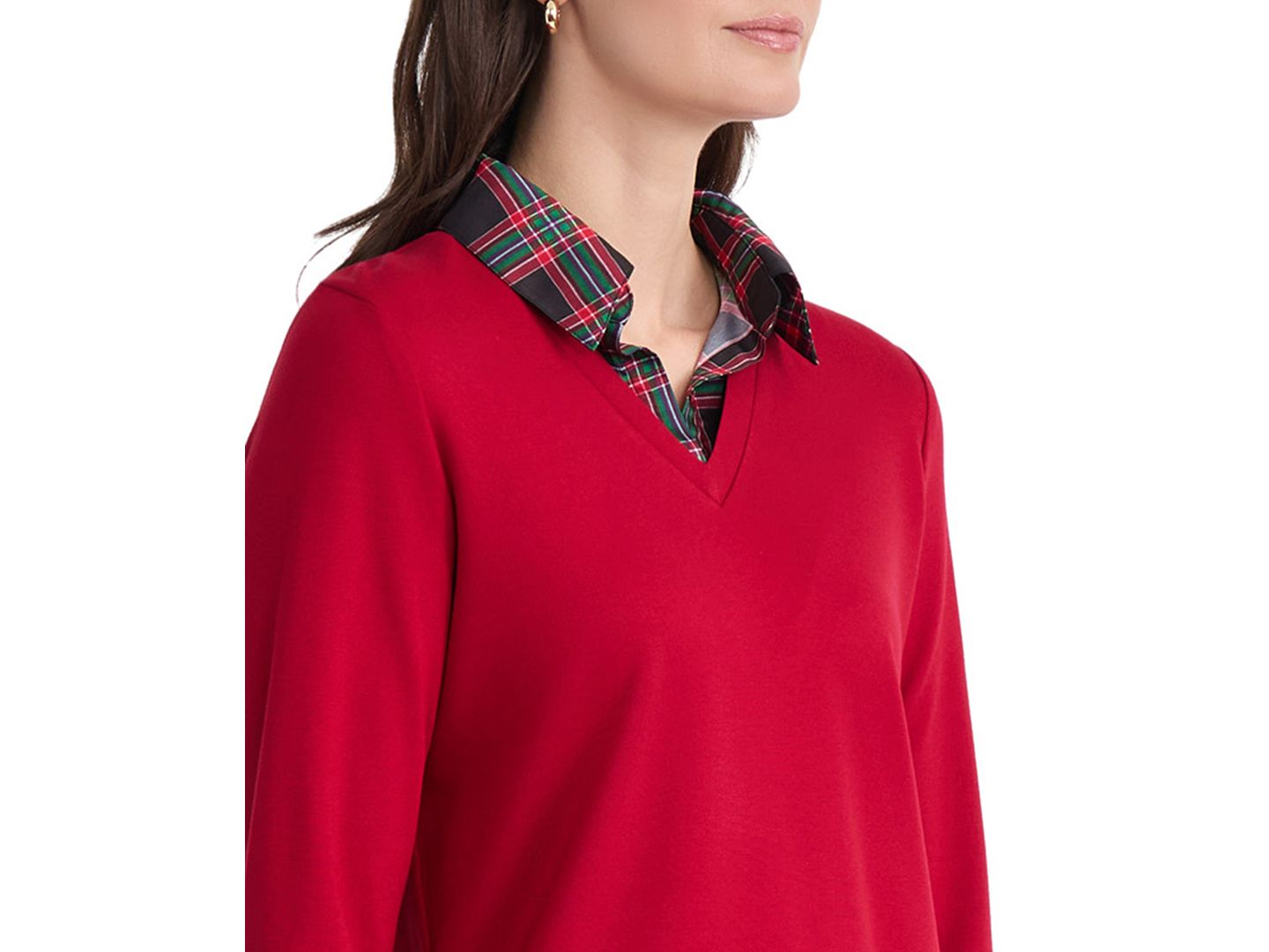 Женская блузка Jones New York Serenity Long-Sleeve Plaid Layered-Look, цвет: Красный — фото 8