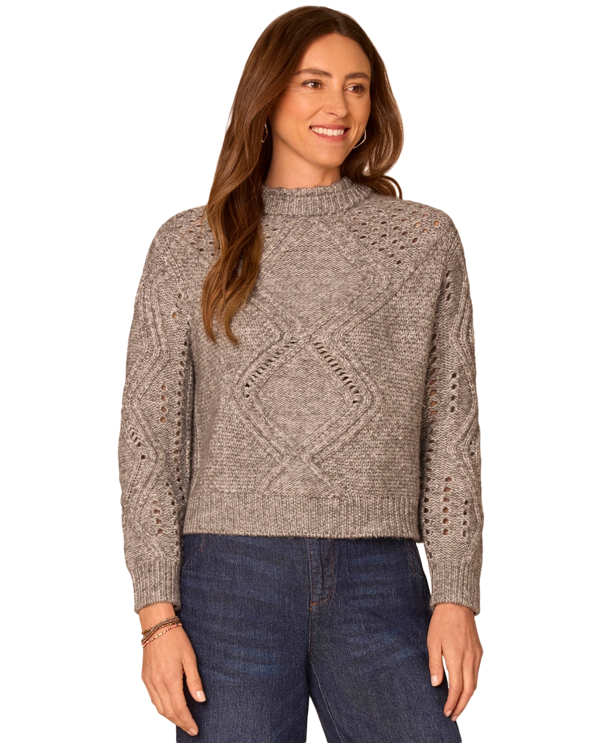 Democracy Women's Double-layered Cable-knit Mock-neck Sweater In Heather Grey