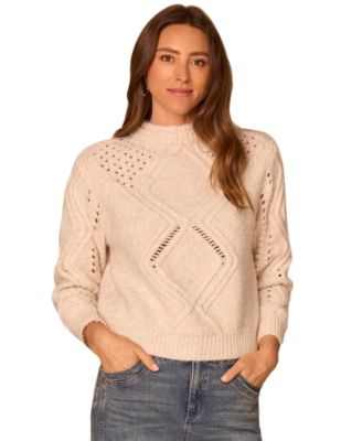 Petite Double-Layered Cable-Knit Mock-Neck Sweater