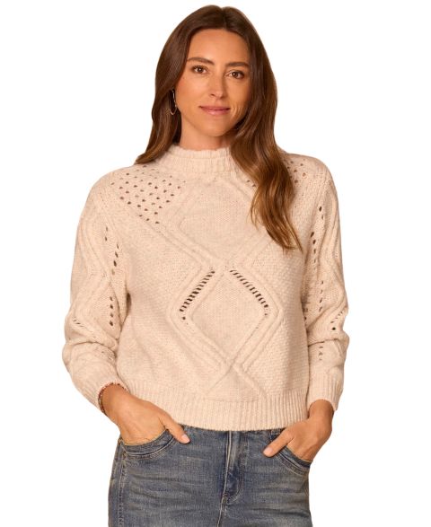 Женский свитер Democracy Petite Double-Layered Cable-Knit Mock-Neck, цвет: Кремовый