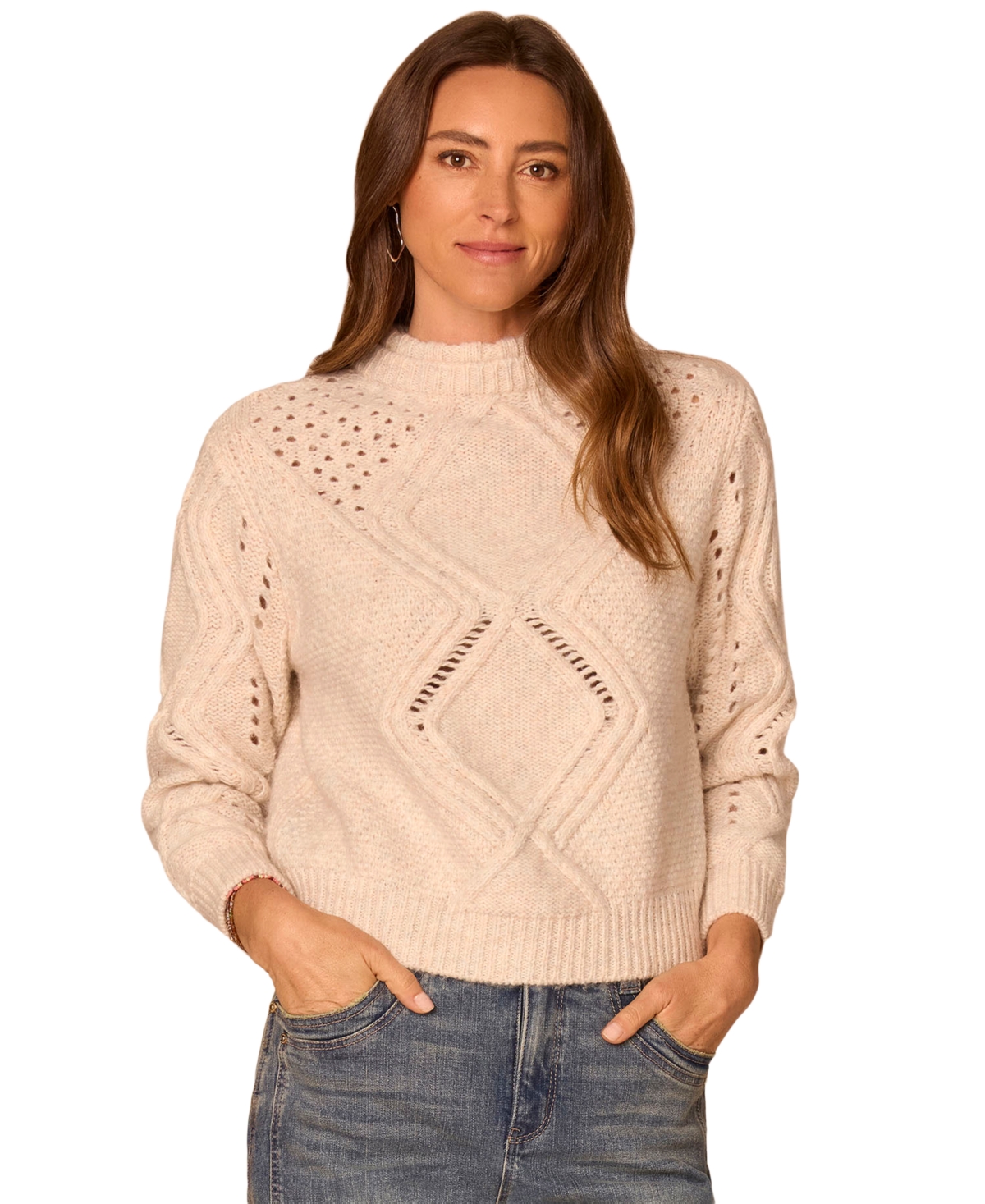 Democracy Women's Double-layered Cable-knit Mock-neck Sweater In Cream