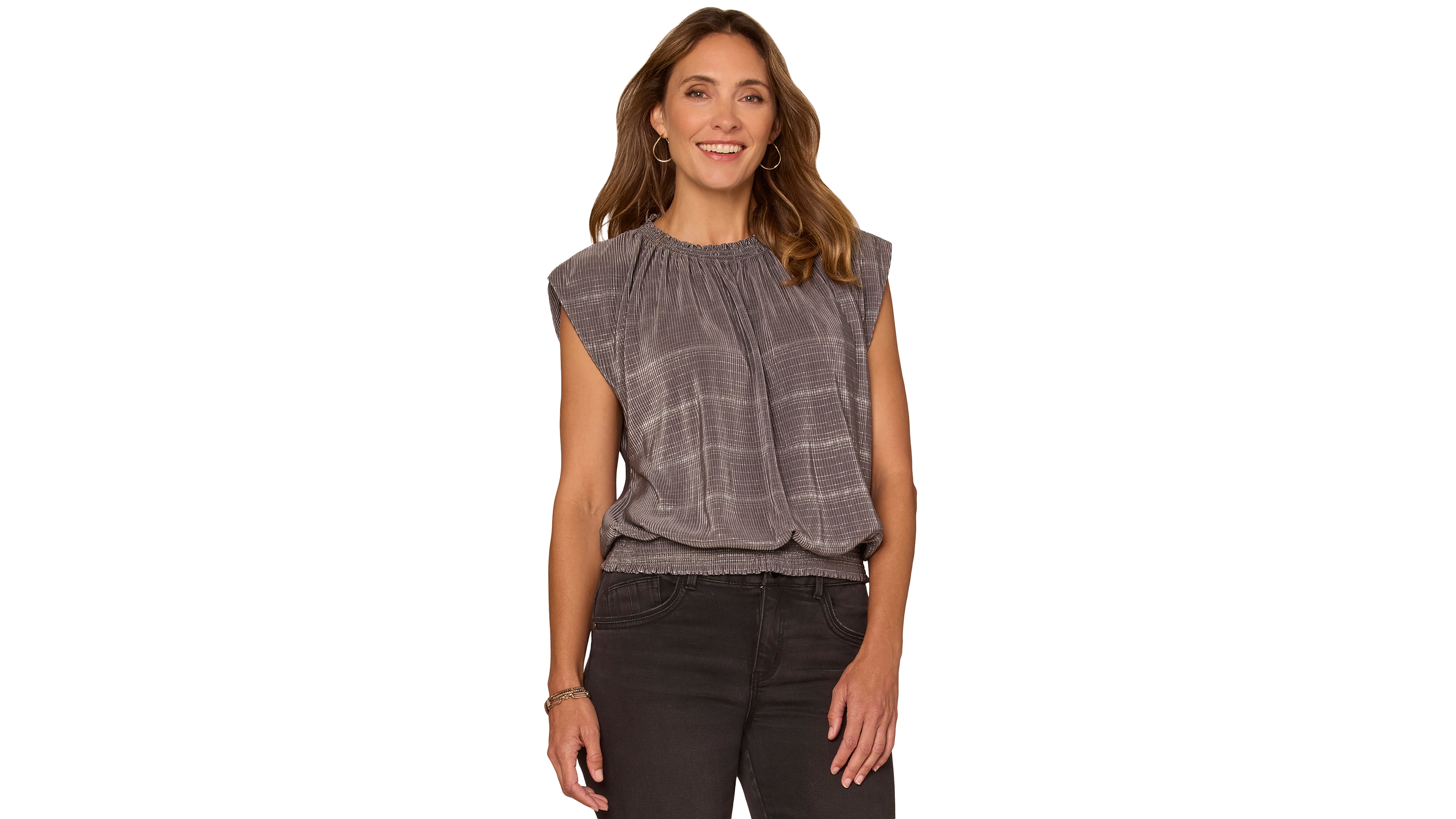 Democracy Petite Extended Cap Sleeve Crewneck Top