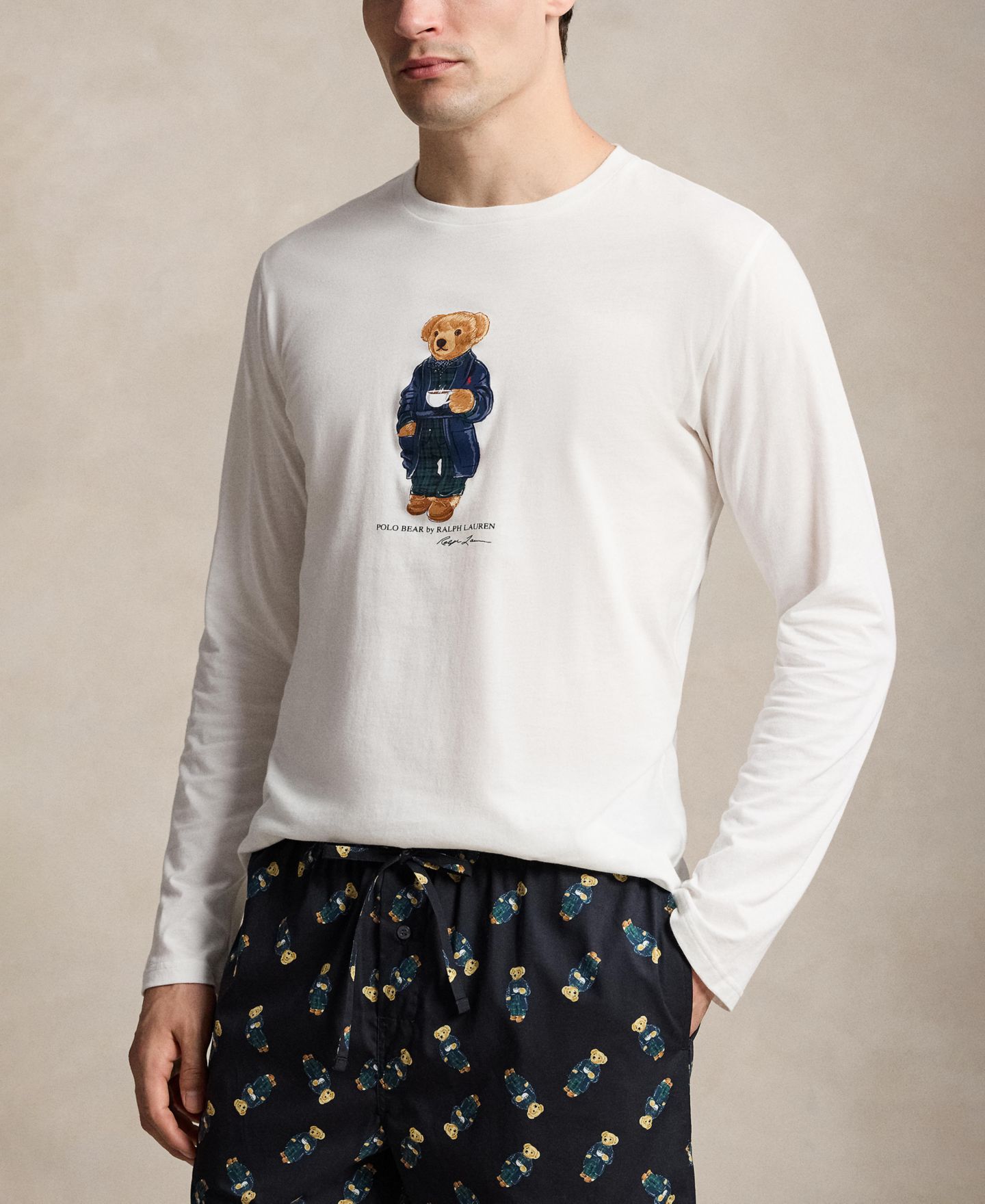 Мужской комплект Polo Ralph Lauren Polo Bear Long-Sleeve Top and Pants, 2-Piece Gift Box, цвет: Белый / Чёрный — фото 2
