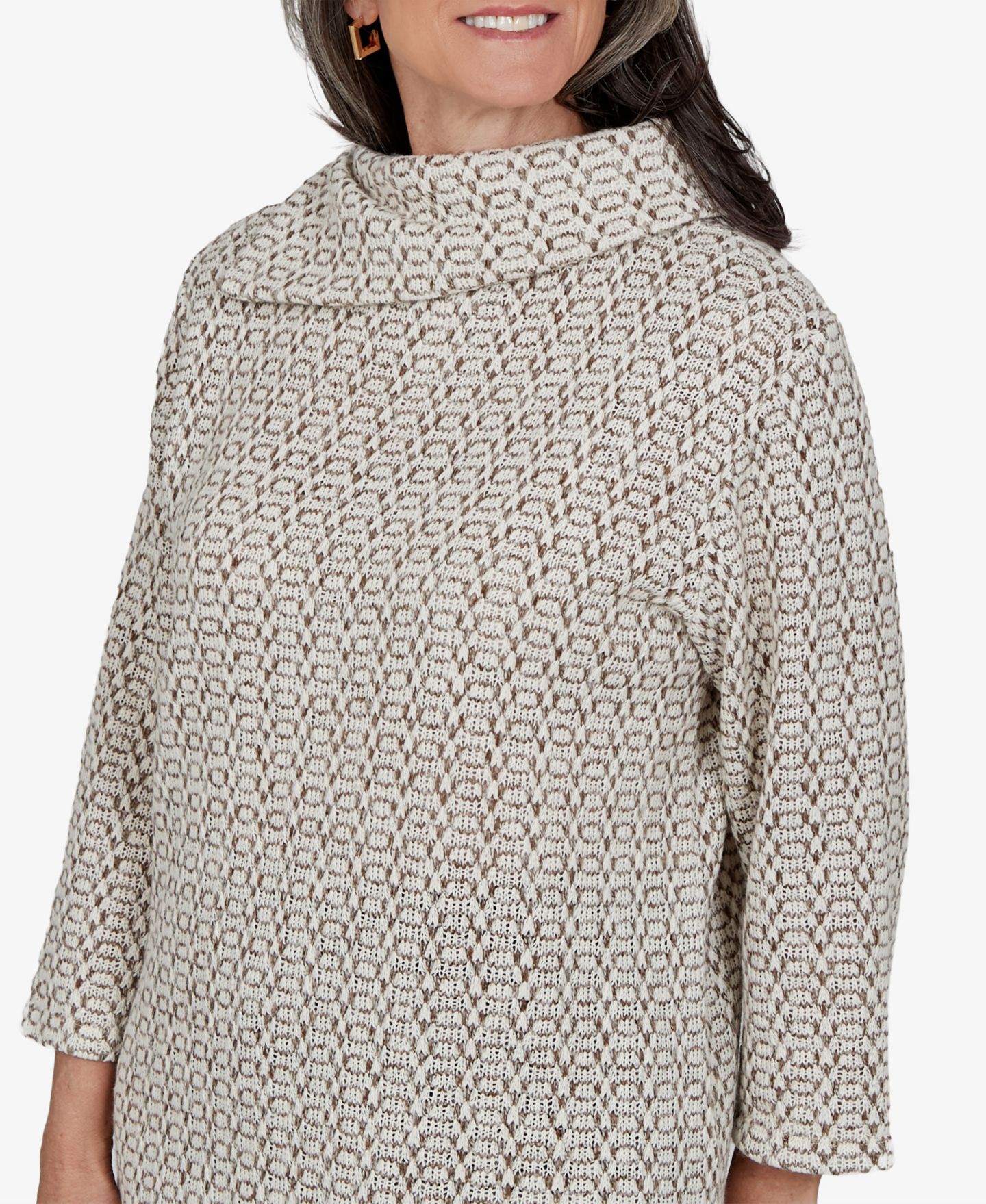 Женская блузка Alfred Dunner Petite Cowl Neck 3/4-Sleeve Knit, цвет: Коричневый разноцветный — фото 4