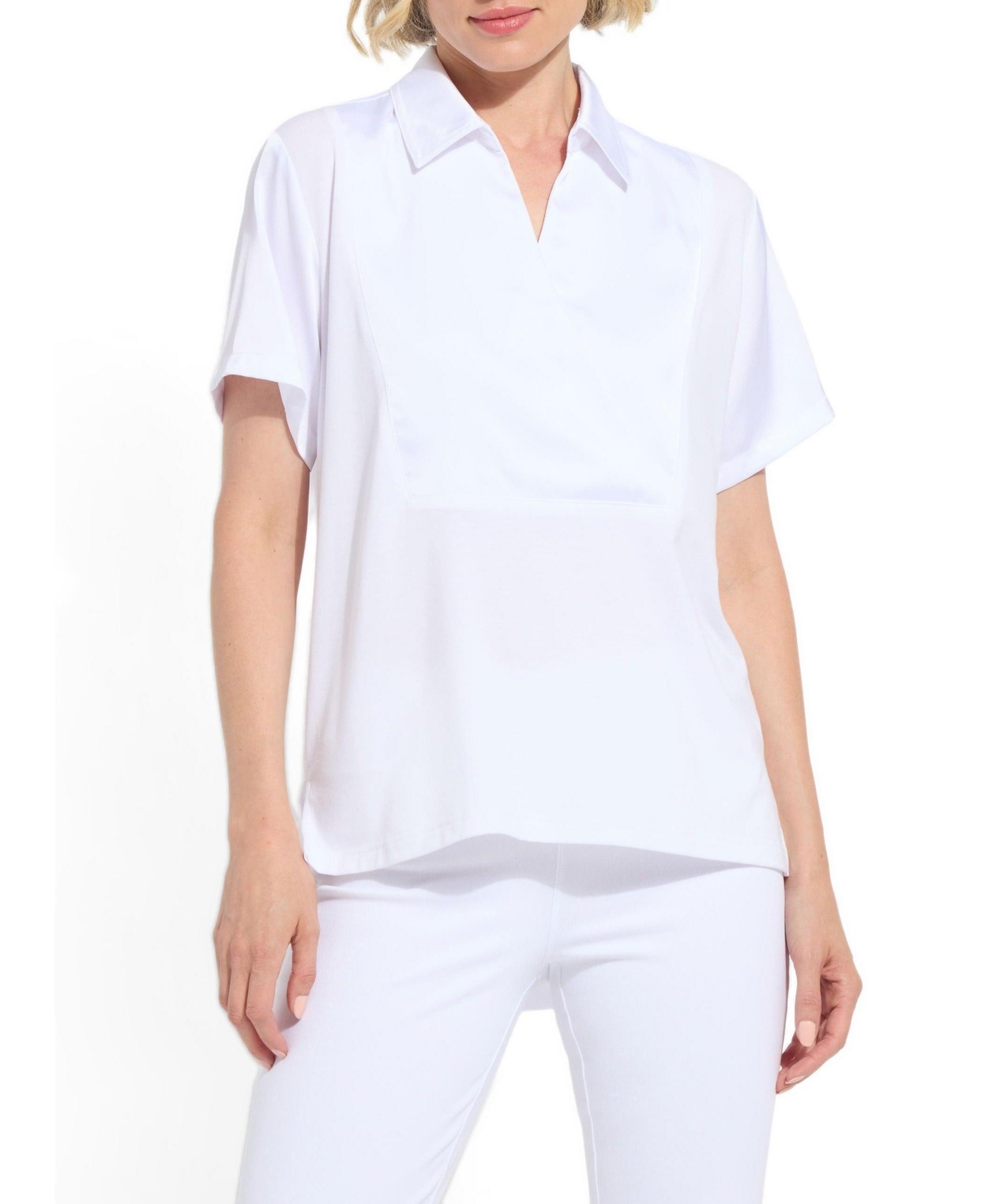 Lysse Women's Safira Short-Sleeve Satin Mix-Media Blouse