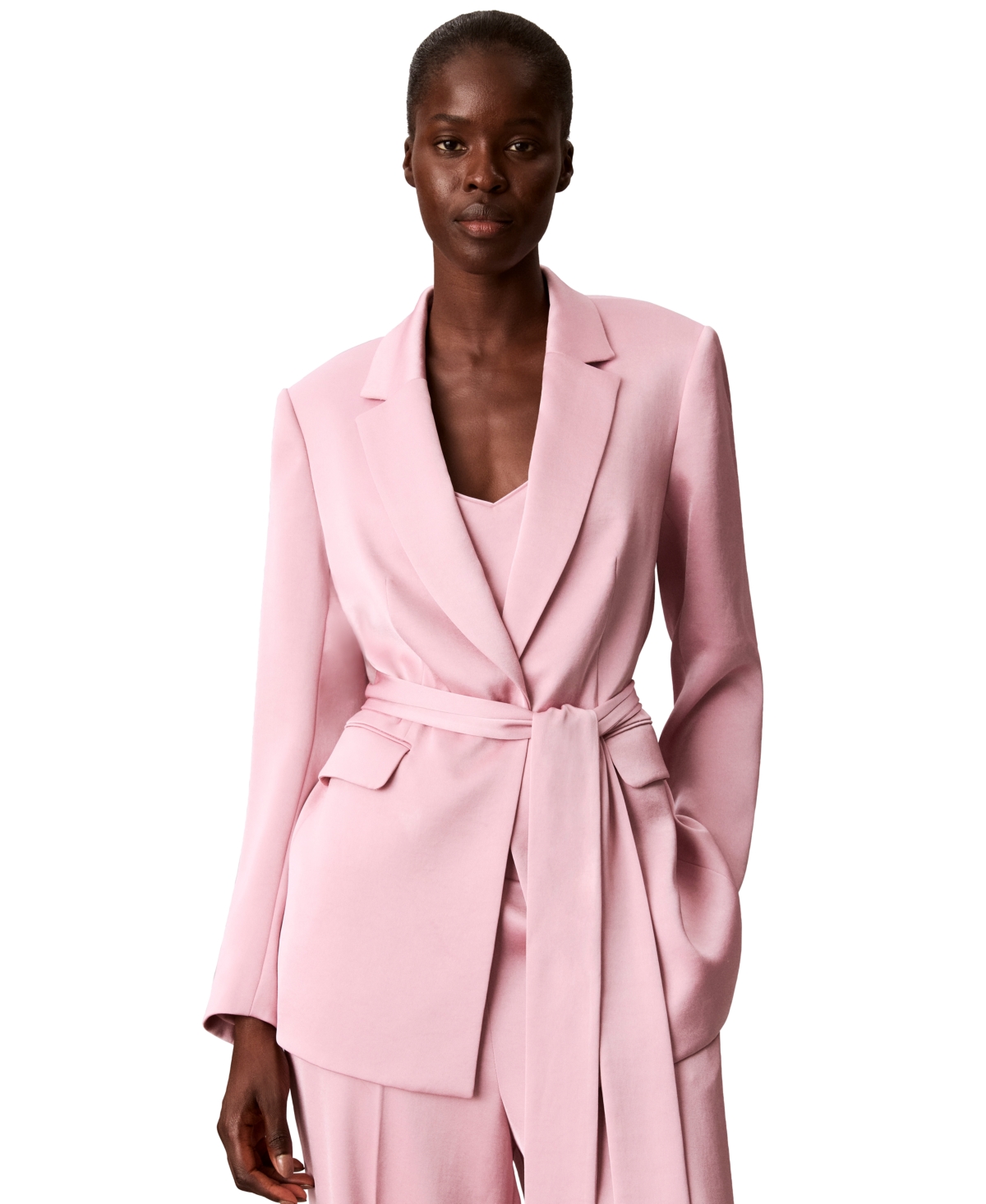 Calvin Klein Women's Tie Waist Smoking Jacket Double-Face Satin Blazer