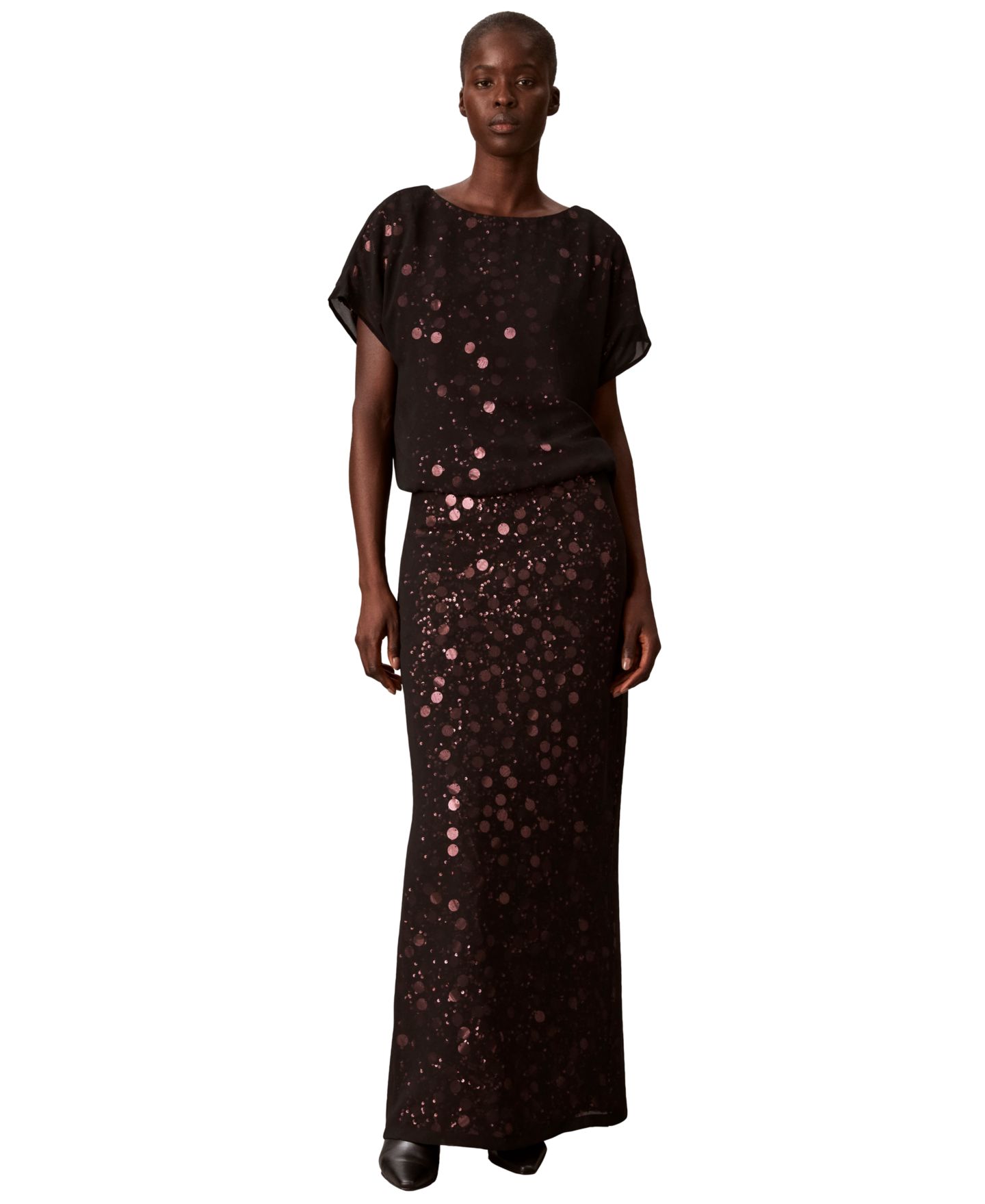 Женская блузка Calvin Klein Sequin Sheer Boat-Neck, цвет: Выцветший орхидея / Чёрный — фото 2