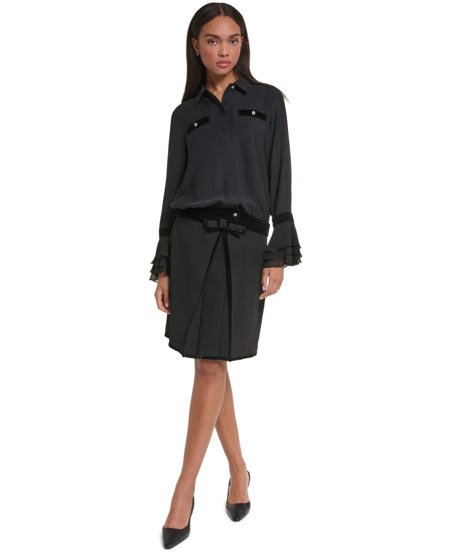 Женская блузка KARL LAGERFELD PARIS Velvet Long-Bell-Sleeve, цвет: Чёрный — фото 2