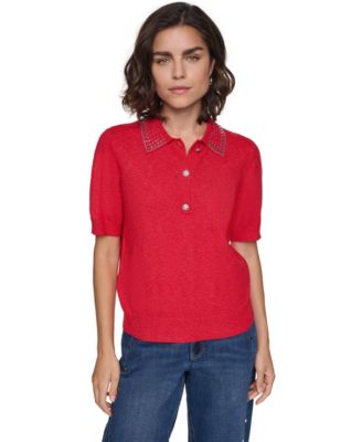 Women's Embellished Short-Sleeve Polo Shirt