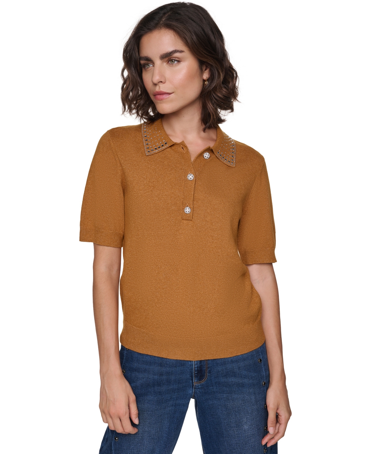 Karl Lagerfeld Paris Women's Embellished Short-Sleeve Polo Shirt