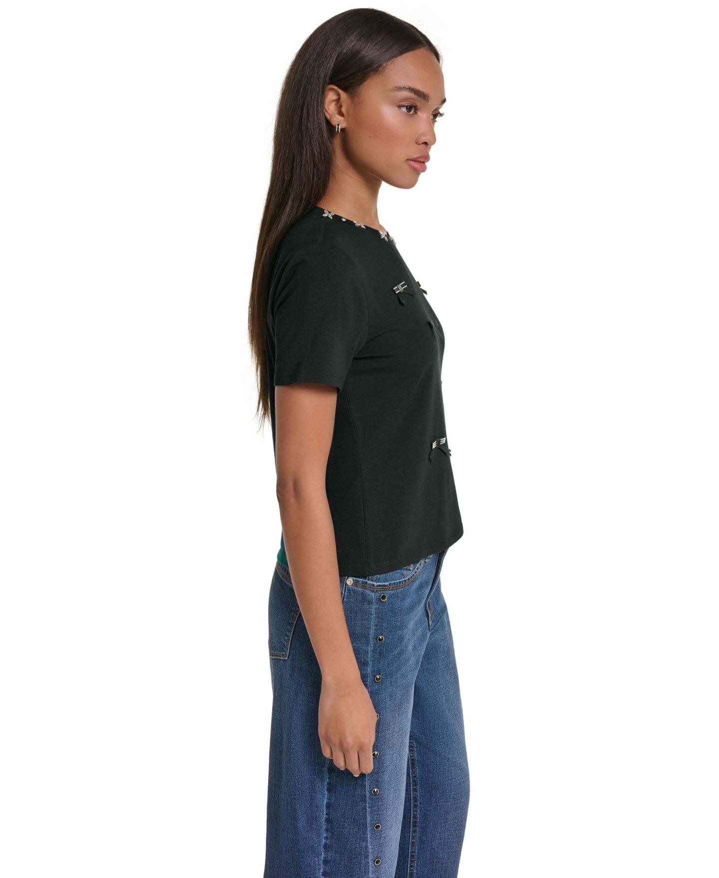 Женская футболка KARL LAGERFELD PARIS Front Bow Crewneck, цвет: Чёрный — фото 3