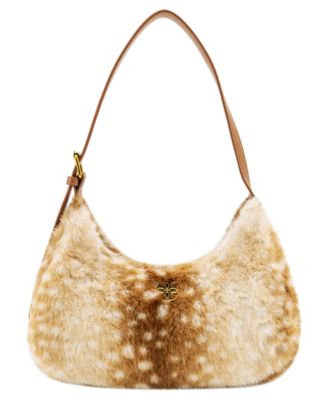 Fawnie Sherpa Animal Print Small Shoulder Handbag