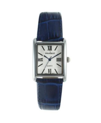 Women's Quartz Tank Watch Roman Dial Blue Leather Strap, 26x32mm
