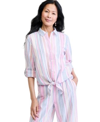 Women's Striped Long-Sleeve Tie Front Shirt