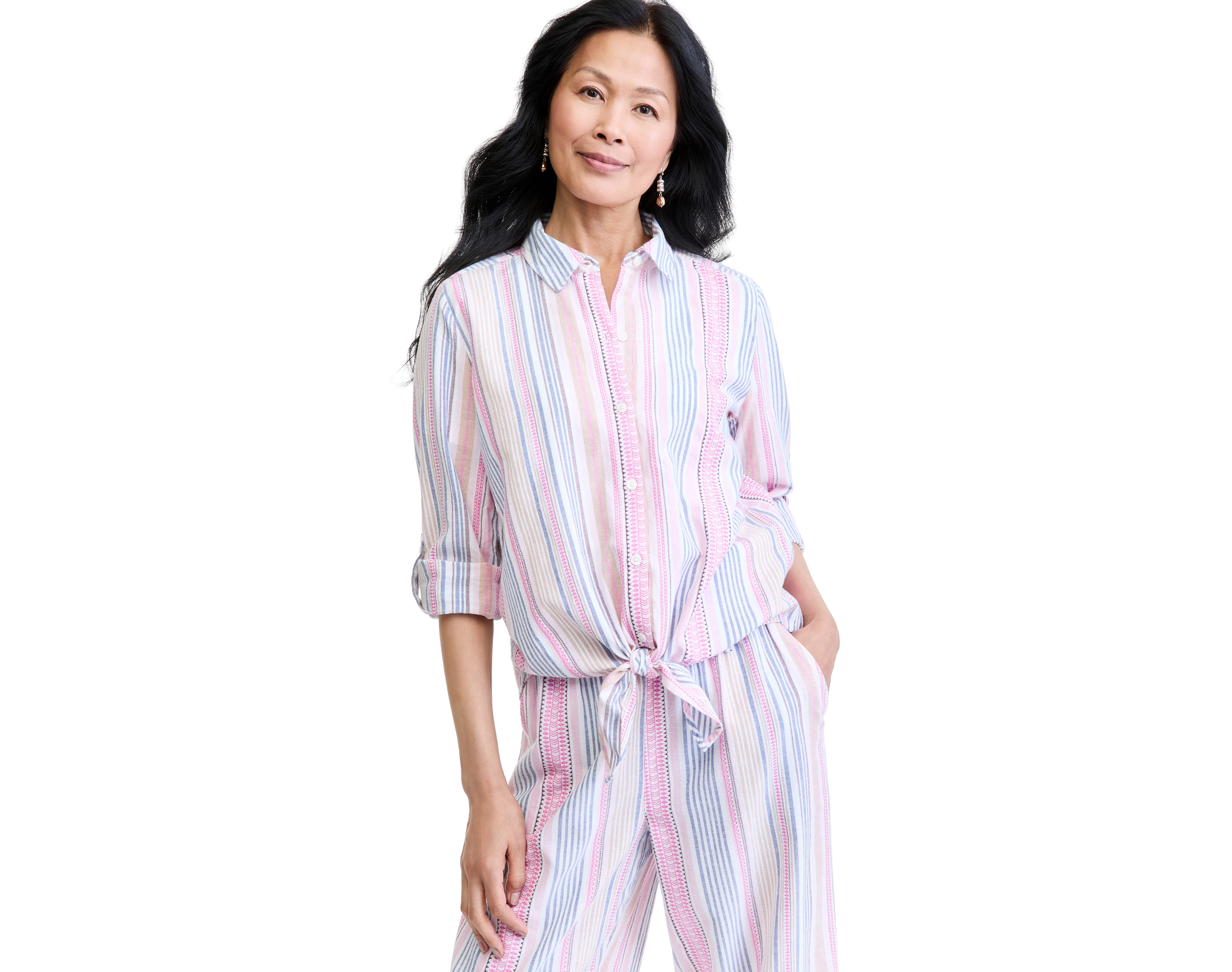 Style & Co Women's Striped Long-Sleeve Tie Front Shirt, Macy's Exclusive